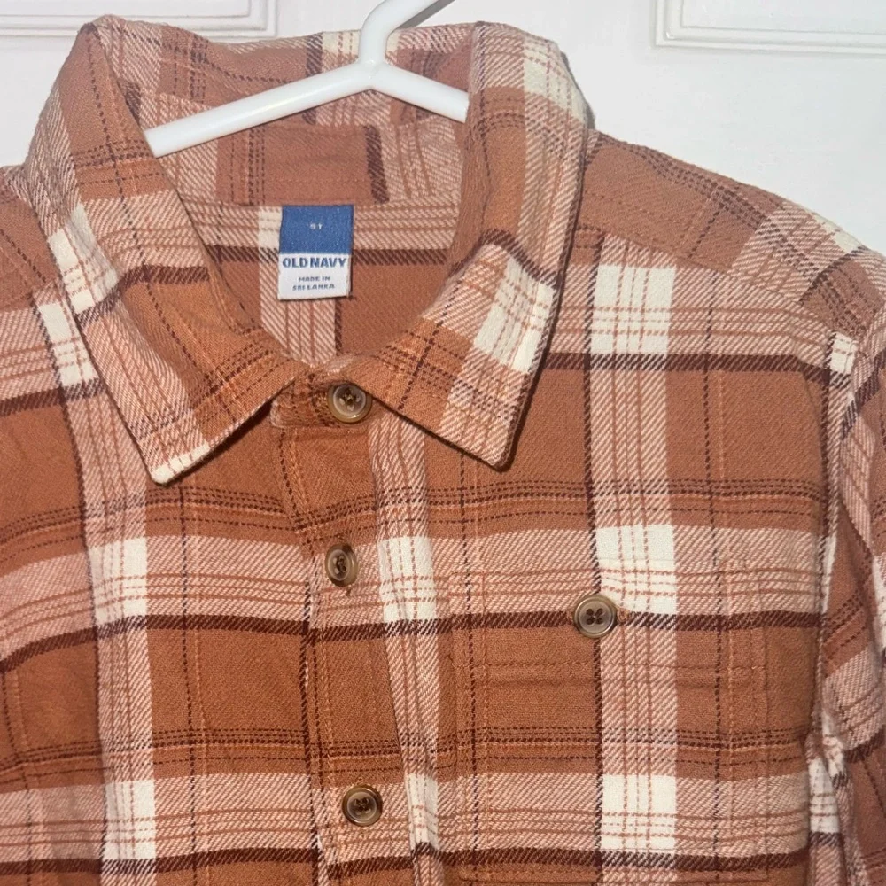 Old Navy Boys 4T Brown Plaid Flannel Button Down Shirt Long Sleeve